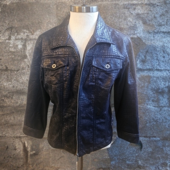 Ruby Rd. Jackets & Blazers - Ruby Rd. Black Croc-Embossed Leather Jacket